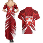 Sydney Swans Australian Football Couples Matching Summer Maxi Dress and Hawaiian Shirt Muscular Swan Mascot - Bold Team Colors