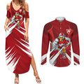 Sydney Swans Australian Football Couples Matching Summer Maxi Dress and Long Sleeve Button Shirt Muscular Swan Mascot - Bold Team Colors