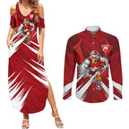 Sydney Swans Australian Football Couples Matching Summer Maxi Dress and Long Sleeve Button Shirt Muscular Swan Mascot - Bold Team Colors