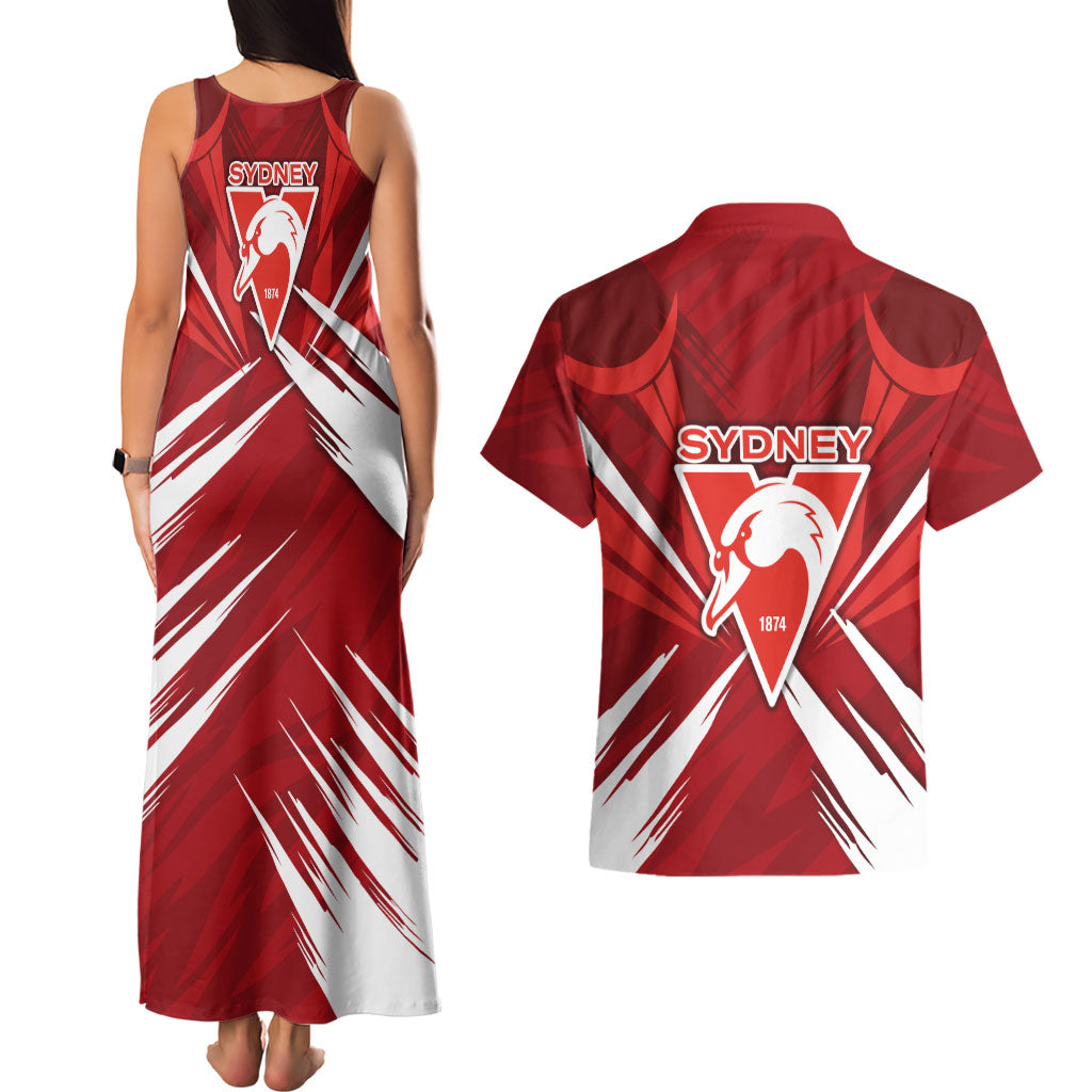 Sydney Swans Australian Football Couples Matching Tank Maxi Dress and Hawaiian Shirt Muscular Swan Mascot - Bold Team Colors