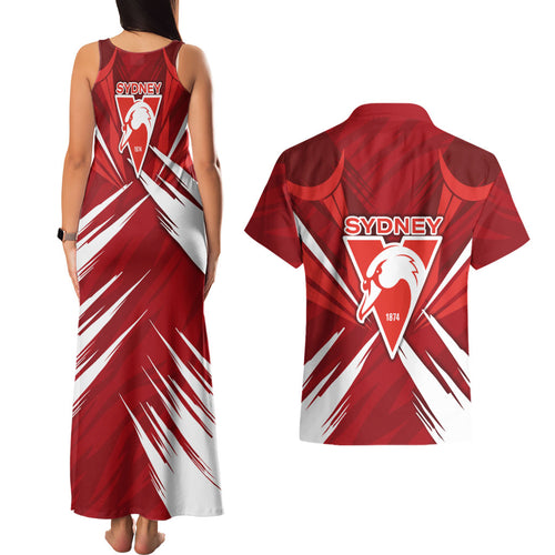 Sydney Swans Australian Football Couples Matching Tank Maxi Dress and Hawaiian Shirt Muscular Swan Mascot - Bold Team Colors
