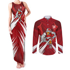 Sydney Swans Australian Football Couples Matching Tank Maxi Dress and Long Sleeve Button Shirt Muscular Swan Mascot - Bold Team Colors