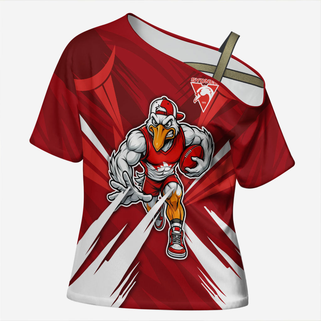 Sydney Swans Australian Football Cross Shoulder Shirt Muscular Swan Mascot - Bold Team Colors
