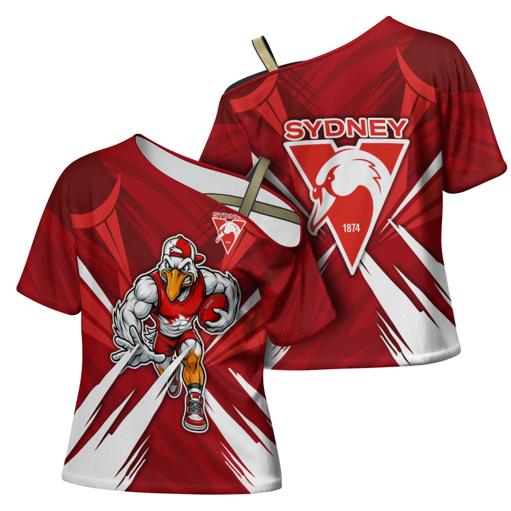 Sydney Swans Australian Football Cross Shoulder Shirt Muscular Swan Mascot - Bold Team Colors