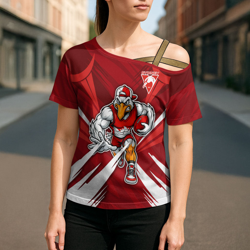 Sydney Swans Australian Football Cross Shoulder Shirt Muscular Swan Mascot - Bold Team Colors