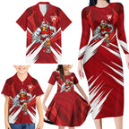 Sydney Swans Australian Football Family Matching Long Sleeve Bodycon Dress and Hawaiian Shirt Muscular Swan Mascot - Bold Team Colors