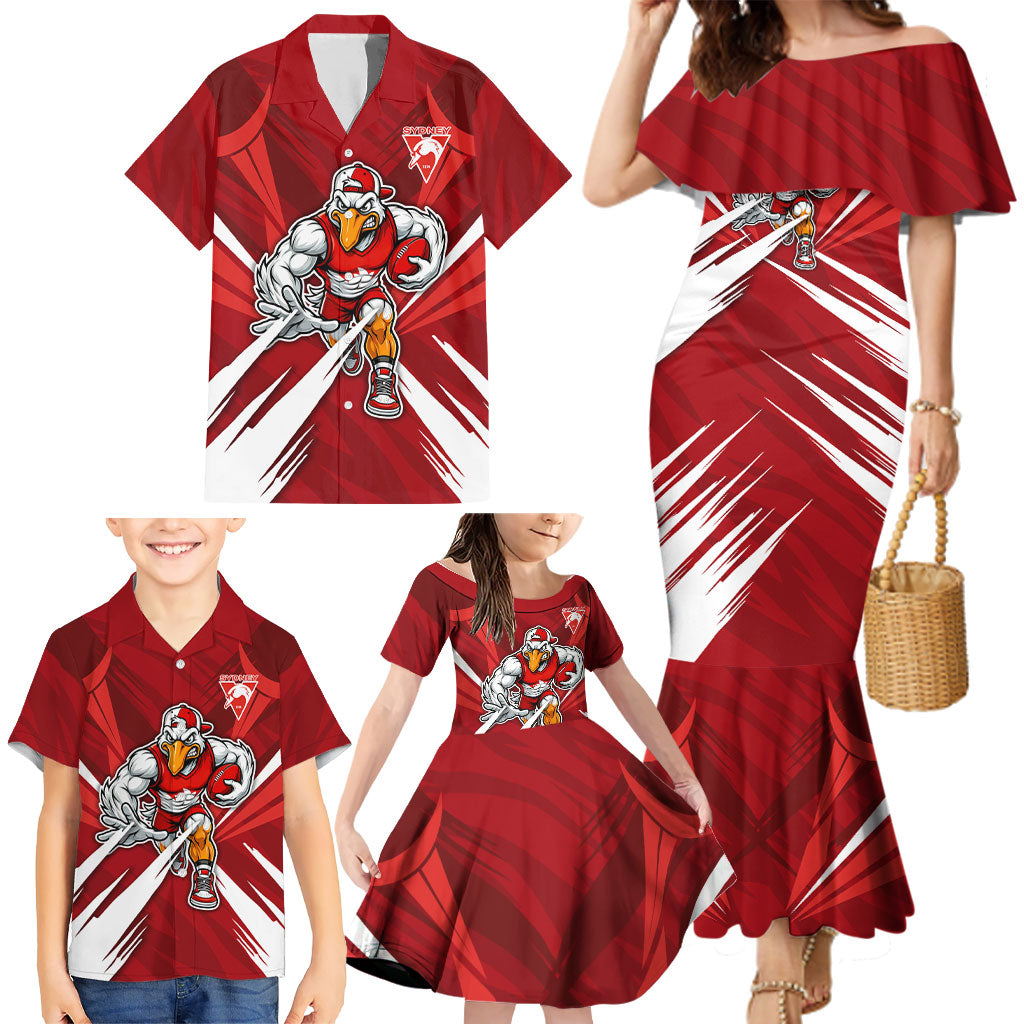 Sydney Swans Australian Football Family Matching Mermaid Dress and Hawaiian Shirt Muscular Swan Mascot - Bold Team Colors
