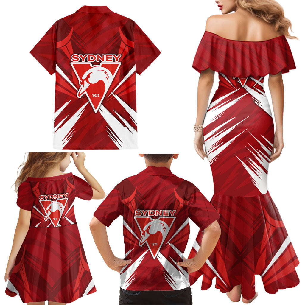 Sydney Swans Australian Football Family Matching Mermaid Dress and Hawaiian Shirt Muscular Swan Mascot - Bold Team Colors