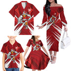 Sydney Swans Australian Football Family Matching Off The Shoulder Long Sleeve Dress and Hawaiian Shirt Muscular Swan Mascot - Bold Team Colors