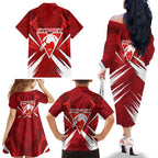 Sydney Swans Australian Football Family Matching Off The Shoulder Long Sleeve Dress and Hawaiian Shirt Muscular Swan Mascot - Bold Team Colors