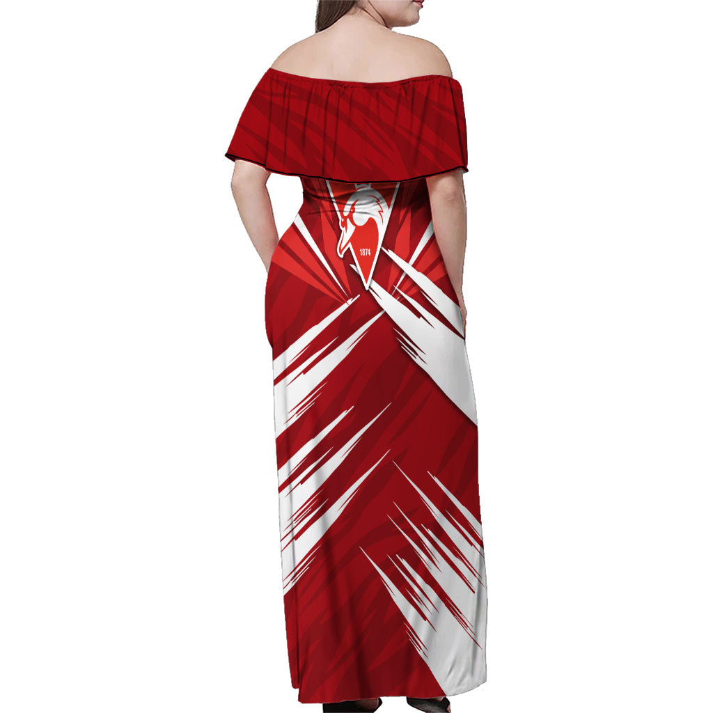 Sydney Swans Australian Football Family Matching Off Shoulder Maxi Dress and Hawaiian Shirt Muscular Swan Mascot - Bold Team Colors
