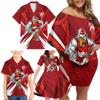 Sydney Swans Australian Football Family Matching Off Shoulder Short Dress and Hawaiian Shirt Muscular Swan Mascot - Bold Team Colors