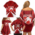 Sydney Swans Australian Football Family Matching Off Shoulder Short Dress and Hawaiian Shirt Muscular Swan Mascot - Bold Team Colors