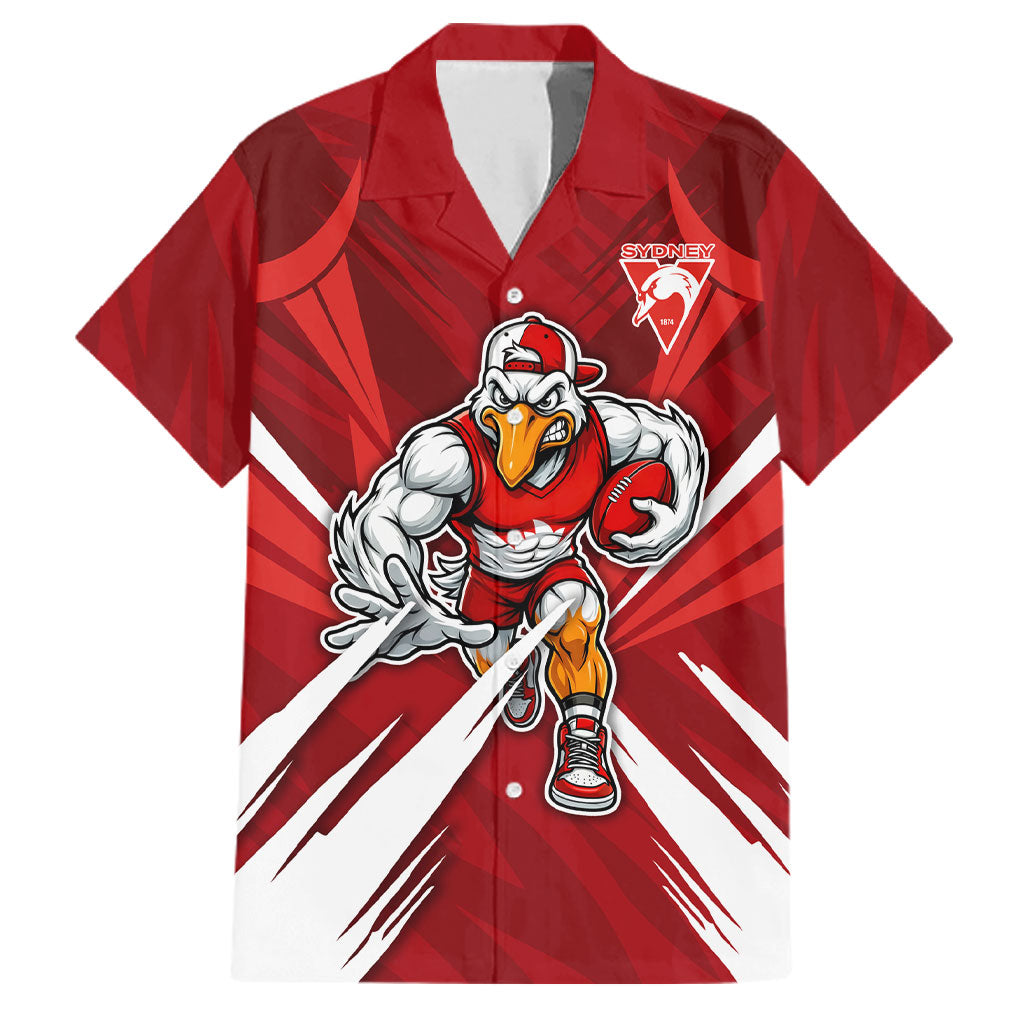 Sydney Swans Australian Football Family Matching Off Shoulder Short Dress and Hawaiian Shirt Muscular Swan Mascot - Bold Team Colors