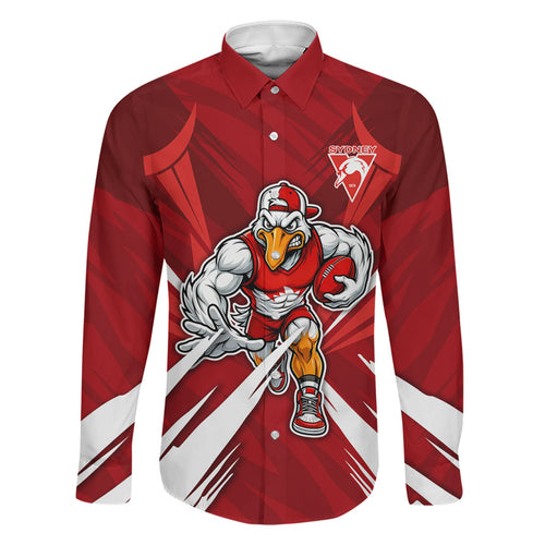 Sydney Swans Australian Football Family Matching Off Shoulder Short Dress and Hawaiian Shirt Muscular Swan Mascot - Bold Team Colors