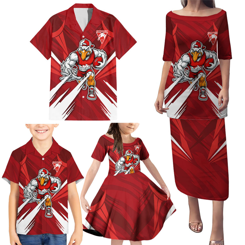 Sydney Swans Australian Football Family Matching Puletasi and Hawaiian Shirt Muscular Swan Mascot - Bold Team Colors