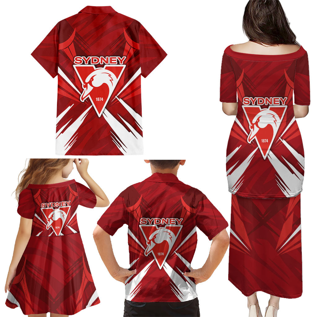Sydney Swans Australian Football Family Matching Puletasi and Hawaiian Shirt Muscular Swan Mascot - Bold Team Colors