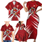 Sydney Swans Australian Football Family Matching Short Sleeve Bodycon Dress and Hawaiian Shirt Muscular Swan Mascot - Bold Team Colors