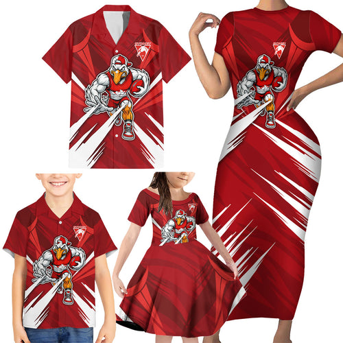 Sydney Swans Australian Football Family Matching Short Sleeve Bodycon Dress and Hawaiian Shirt Muscular Swan Mascot - Bold Team Colors