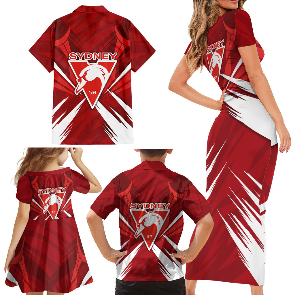 Sydney Swans Australian Football Family Matching Short Sleeve Bodycon Dress and Hawaiian Shirt Muscular Swan Mascot - Bold Team Colors