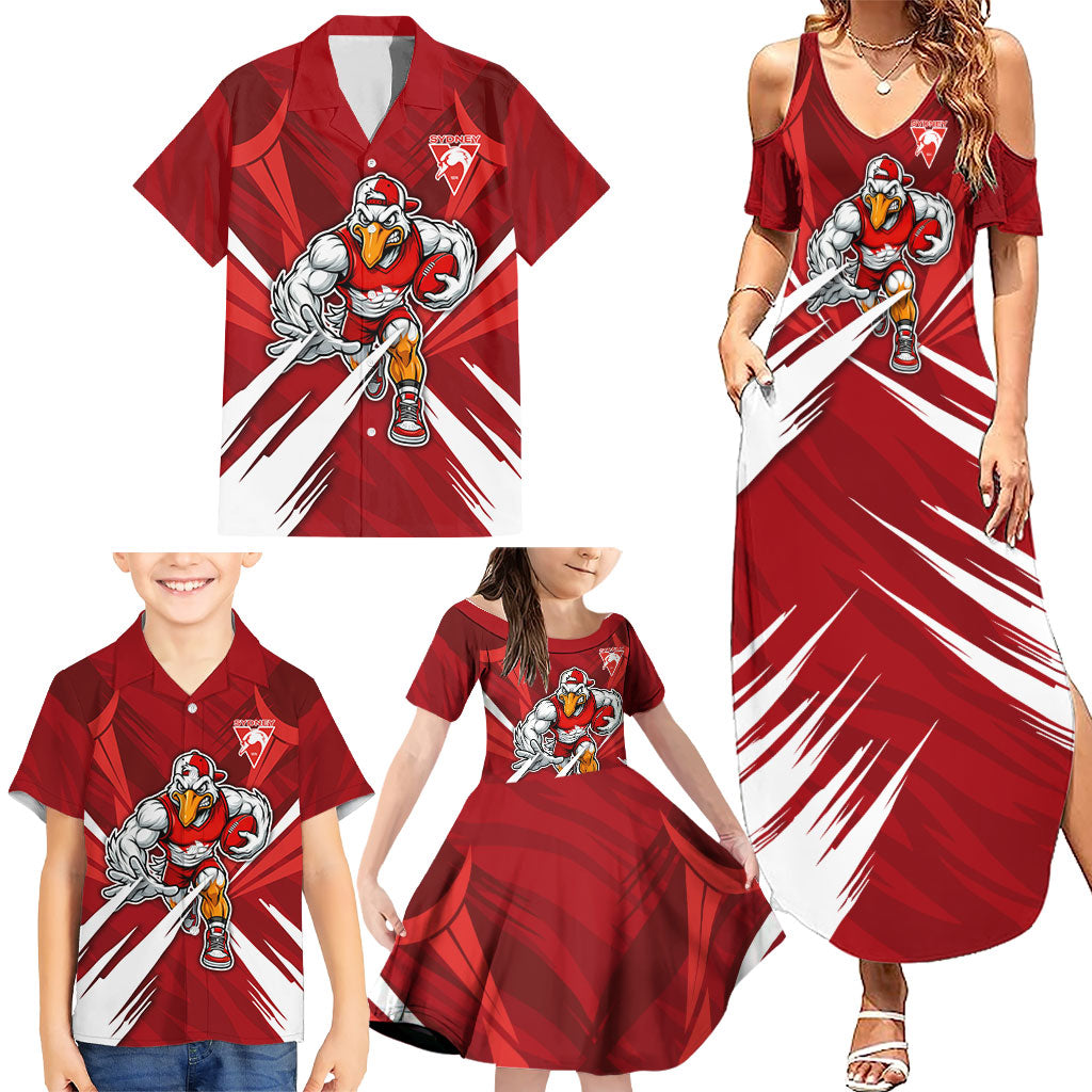 Sydney Swans Australian Football Family Matching Summer Maxi Dress and Hawaiian Shirt Muscular Swan Mascot - Bold Team Colors
