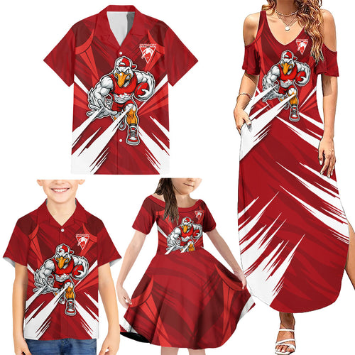 Sydney Swans Australian Football Family Matching Summer Maxi Dress and Hawaiian Shirt Muscular Swan Mascot - Bold Team Colors