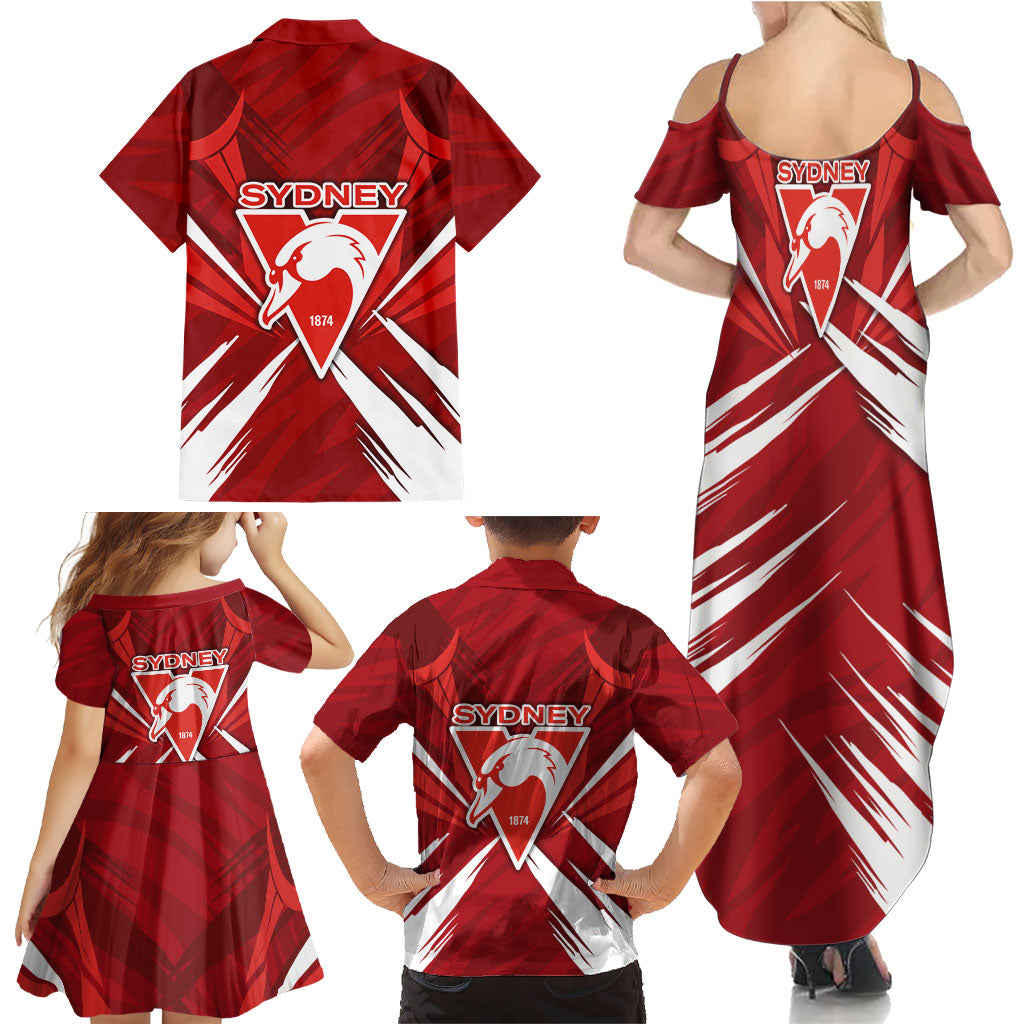 Sydney Swans Australian Football Family Matching Summer Maxi Dress and Hawaiian Shirt Muscular Swan Mascot - Bold Team Colors