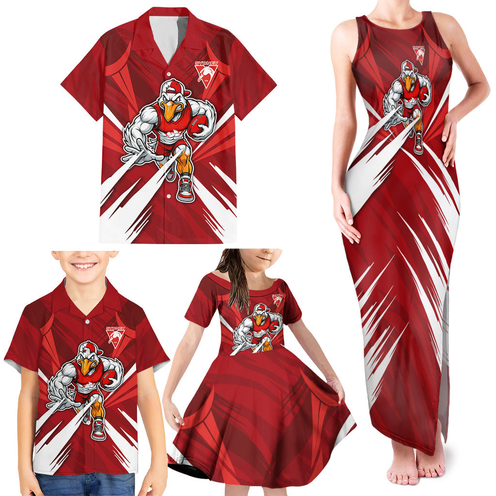 Sydney Swans Australian Football Family Matching Tank Maxi Dress and Hawaiian Shirt Muscular Swan Mascot - Bold Team Colors