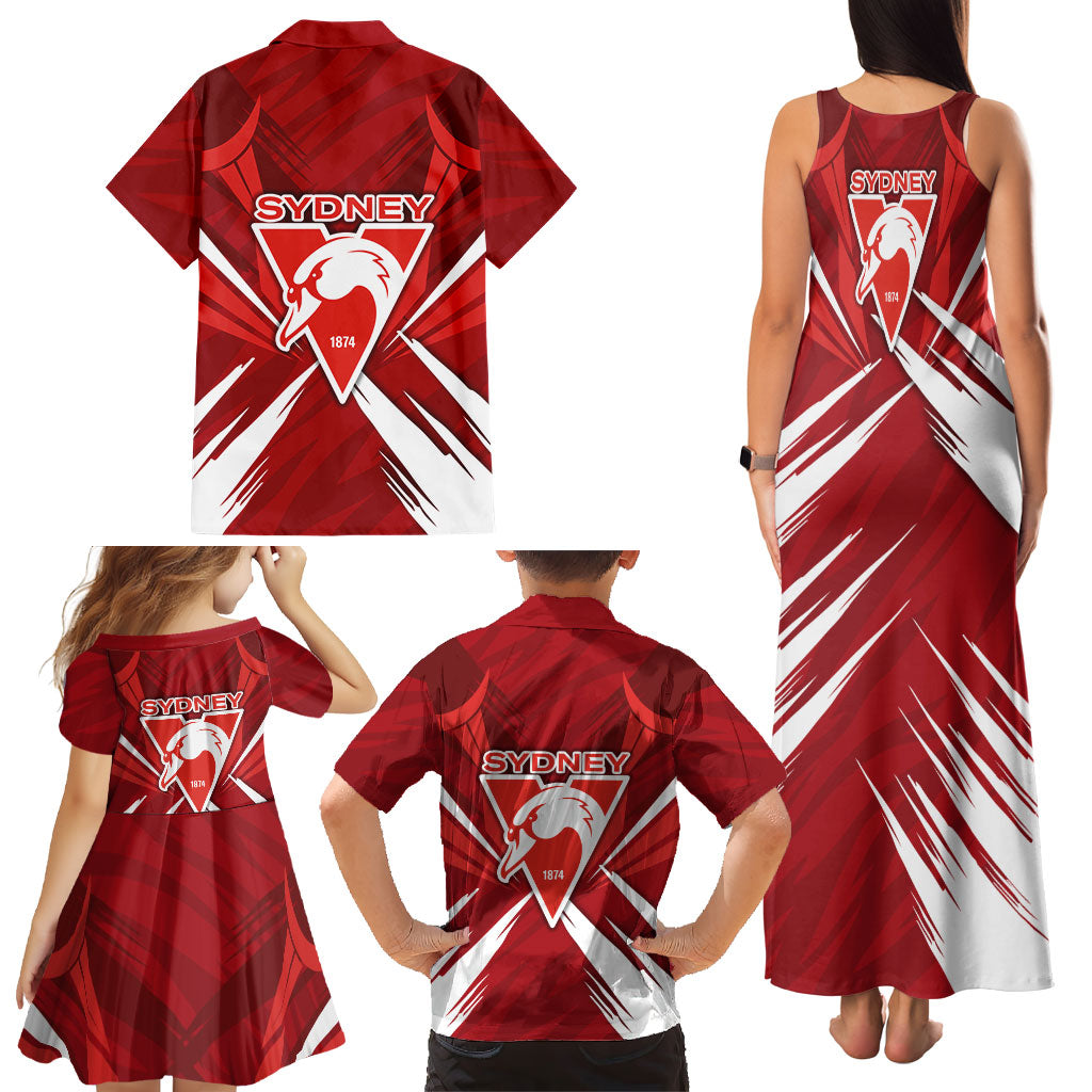 Sydney Swans Australian Football Family Matching Tank Maxi Dress and Hawaiian Shirt Muscular Swan Mascot - Bold Team Colors