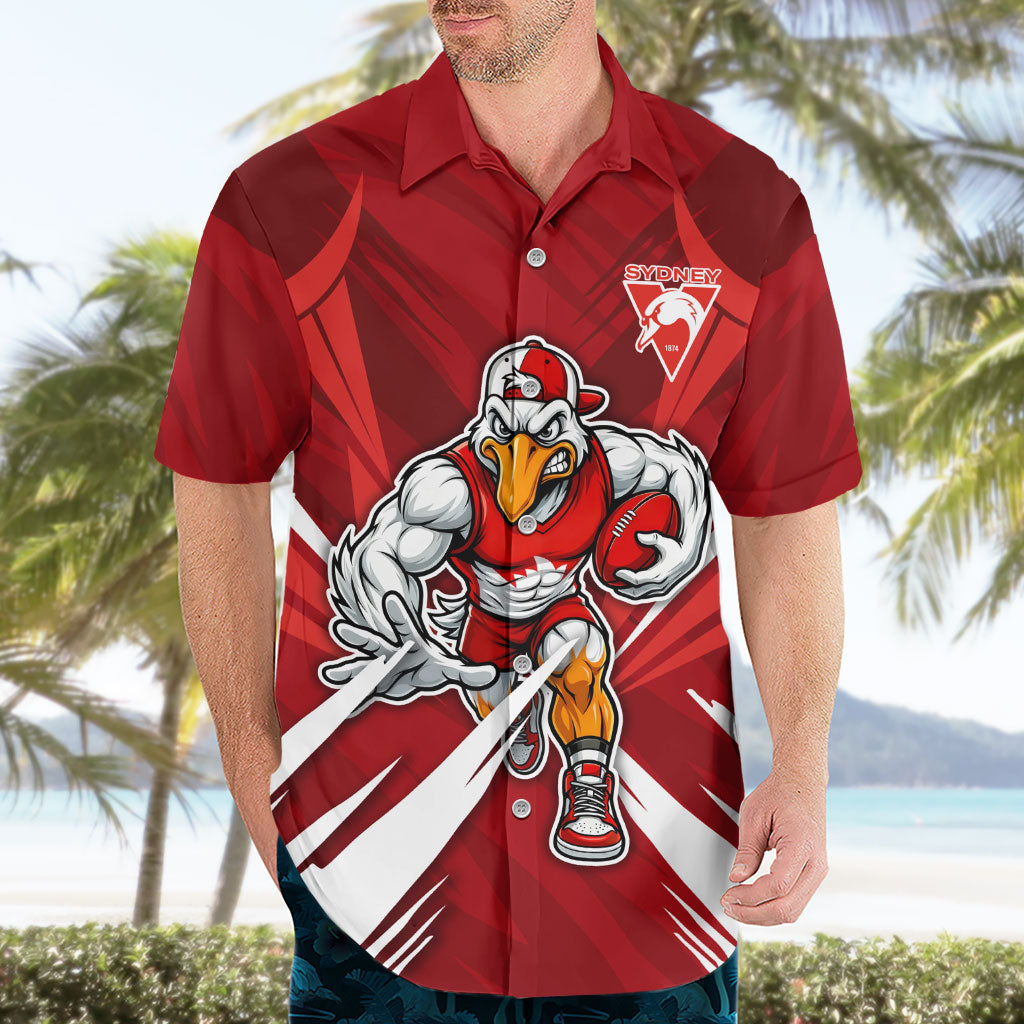 Sydney Swans Australian Football Hawaiian Shirt Muscular Swan Mascot - Bold Team Colors
