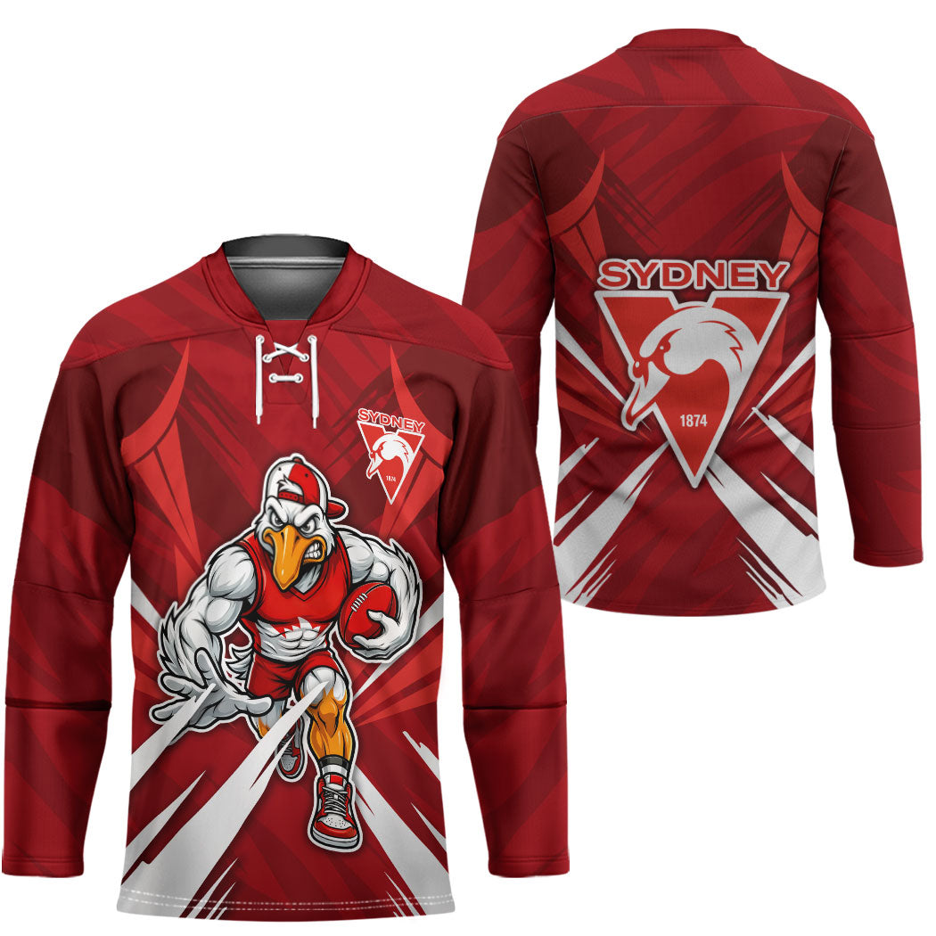 Sydney Swans Australian Football Hockey Jersey Muscular Swan Mascot - Bold Team Colors