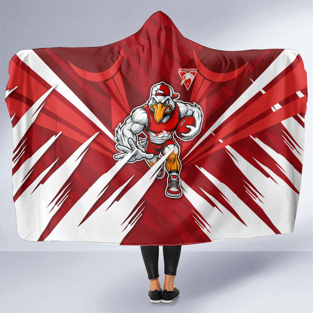 Sydney Swans Australian Football Hooded Blanket Muscular Swan Mascot - Bold Team Colors