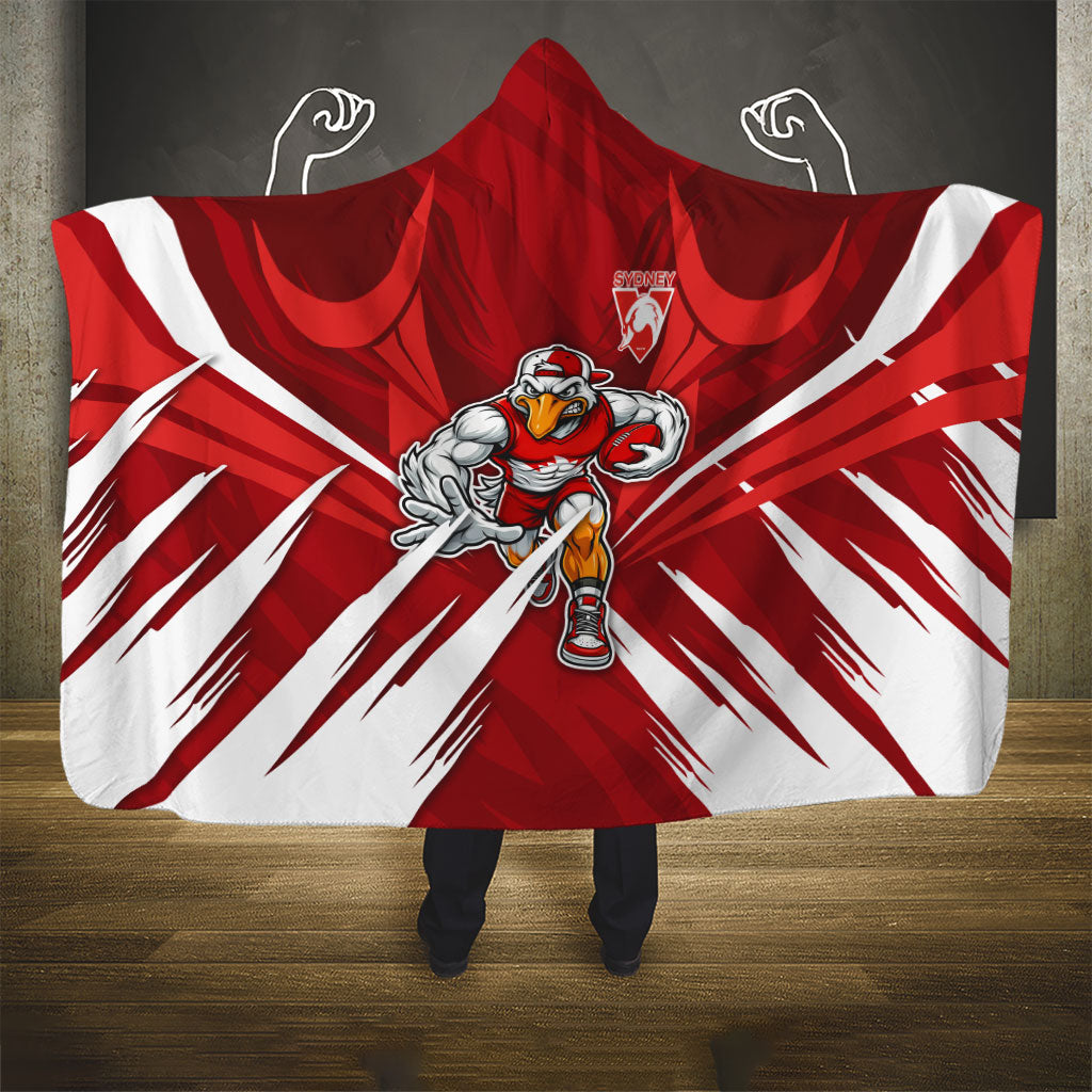 Sydney Swans Australian Football Hooded Blanket Muscular Swan Mascot - Bold Team Colors