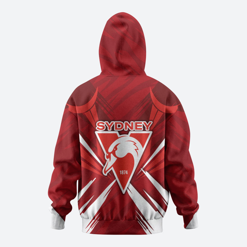 Sydney Swans Australian Football Hoodie Muscular Swan Mascot - Bold Team Colors