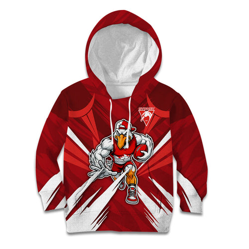 Sydney Swans Australian Football Kid Hoodie Muscular Swan Mascot - Bold Team Colors