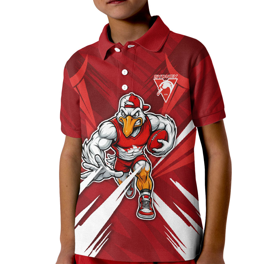Sydney Swans Australian Football Kid Polo Shirt Muscular Swan Mascot - Bold Team Colors