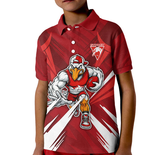 Sydney Swans Australian Football Kid Polo Shirt Muscular Swan Mascot - Bold Team Colors