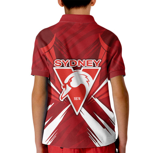 Sydney Swans Australian Football Kid Polo Shirt Muscular Swan Mascot - Bold Team Colors