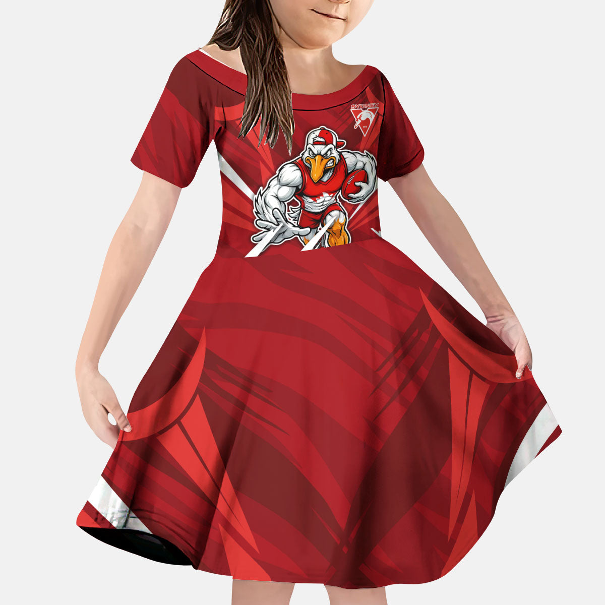 Sydney Swans Australian Football Kid Short Sleeve Dress Muscular Swan Mascot - Bold Team Colors