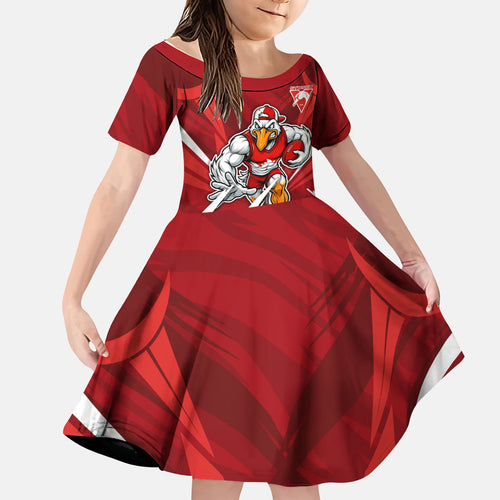 Sydney Swans Australian Football Kid Short Sleeve Dress Muscular Swan Mascot - Bold Team Colors