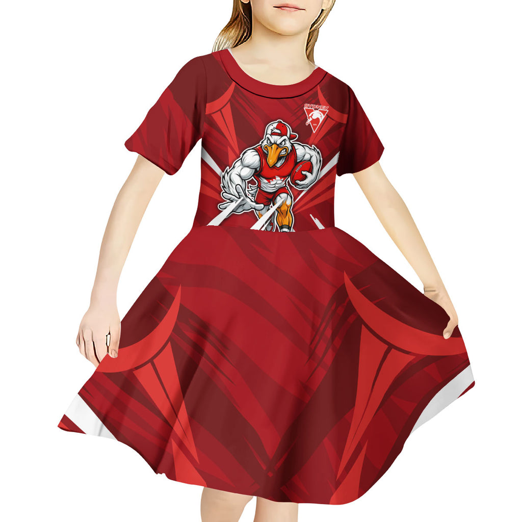 Sydney Swans Australian Football Kid Short Sleeve Dress Muscular Swan Mascot - Bold Team Colors