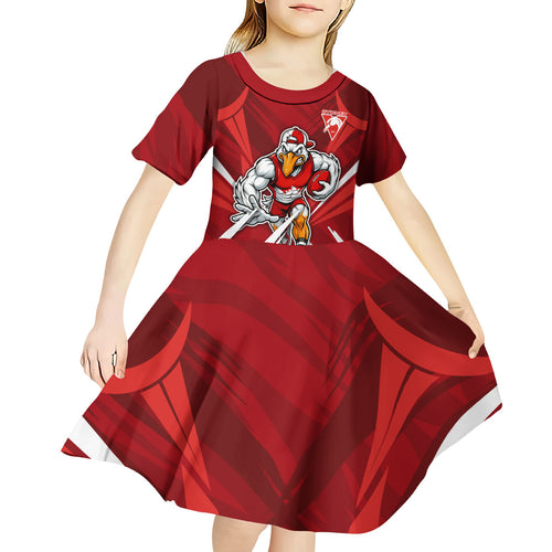 Sydney Swans Australian Football Kid Short Sleeve Dress Muscular Swan Mascot - Bold Team Colors