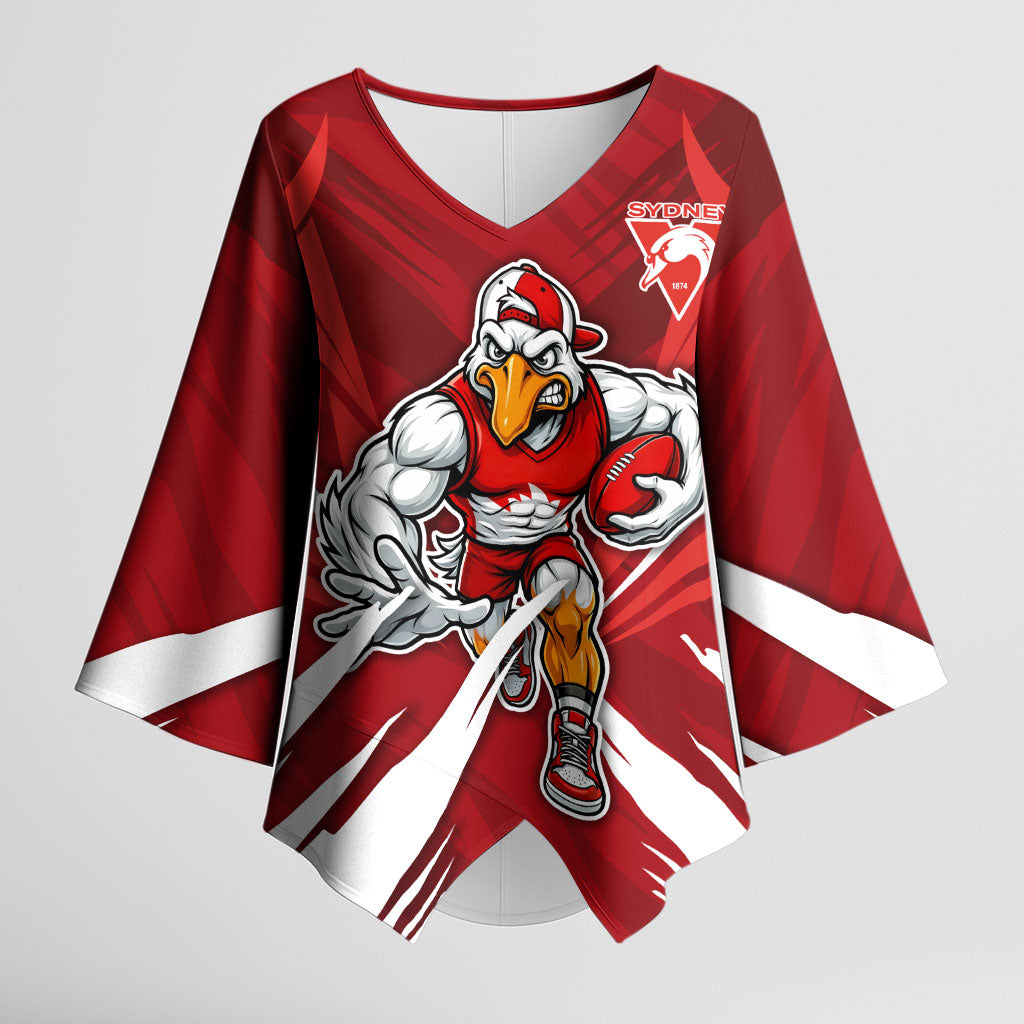 Sydney Swans Australian Football Kimono Sleeve Blouse Muscular Swan Mascot - Bold Team Colors