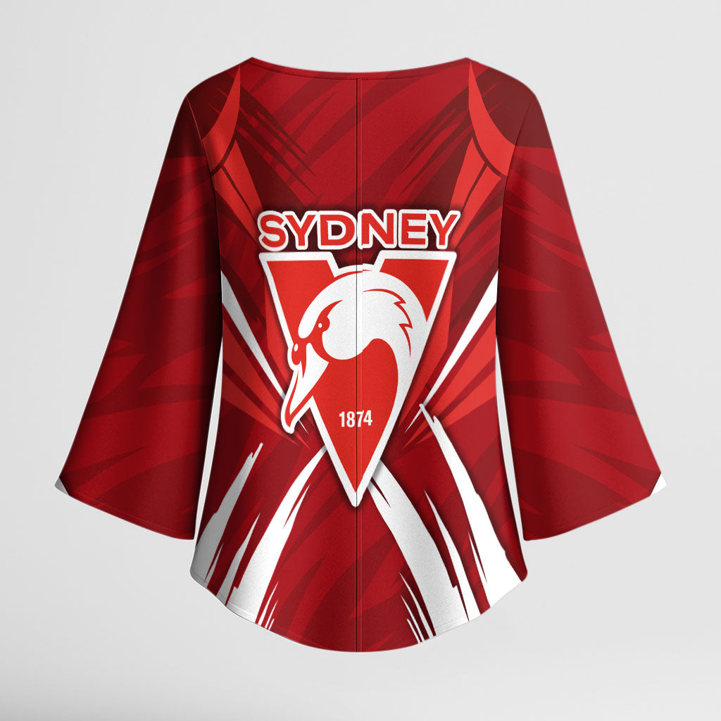 Sydney Swans Australian Football Kimono Sleeve Blouse Muscular Swan Mascot - Bold Team Colors