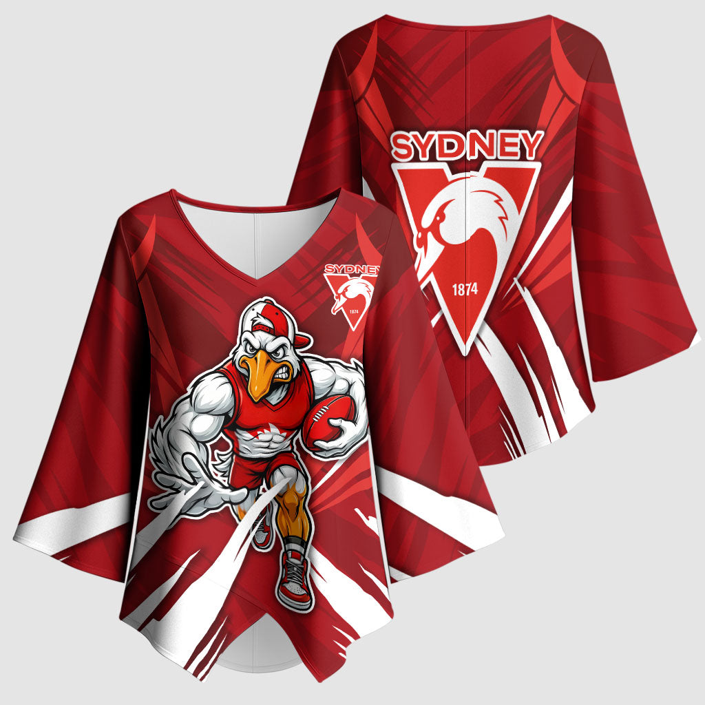 Sydney Swans Australian Football Kimono Sleeve Blouse Muscular Swan Mascot - Bold Team Colors