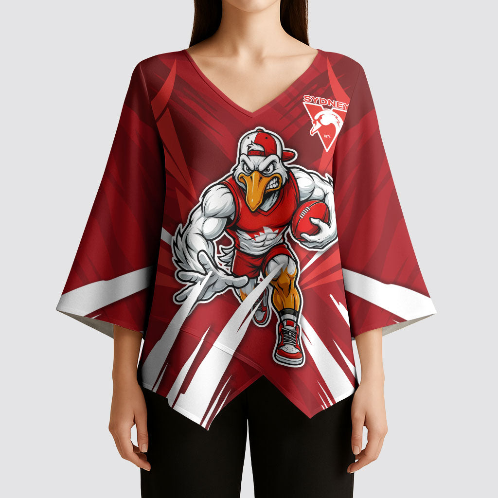 Sydney Swans Australian Football Kimono Sleeve Blouse Muscular Swan Mascot - Bold Team Colors