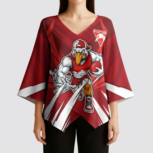 Sydney Swans Australian Football Kimono Sleeve Blouse Muscular Swan Mascot - Bold Team Colors