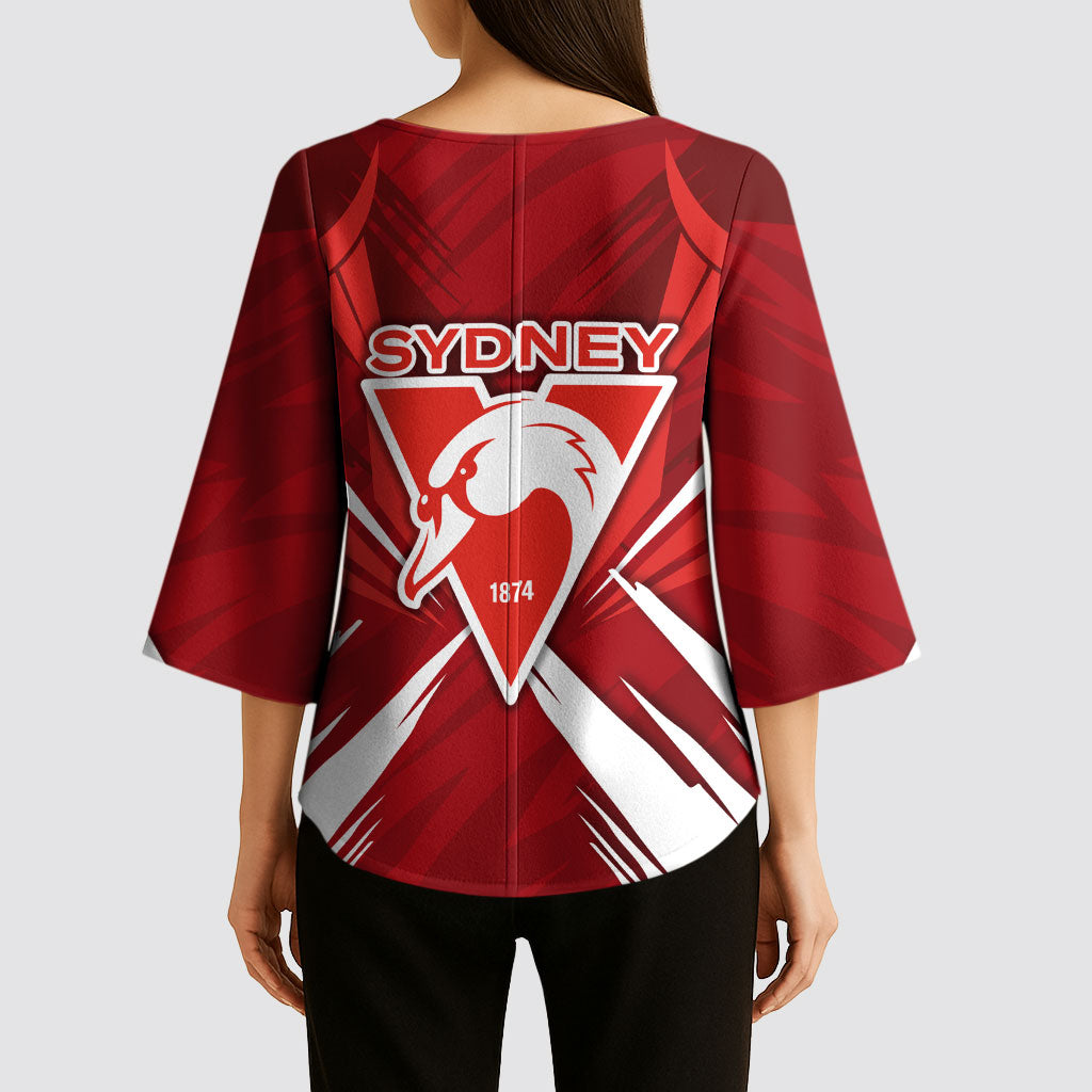Sydney Swans Australian Football Kimono Sleeve Blouse Muscular Swan Mascot - Bold Team Colors