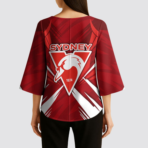 Sydney Swans Australian Football Kimono Sleeve Blouse Muscular Swan Mascot - Bold Team Colors