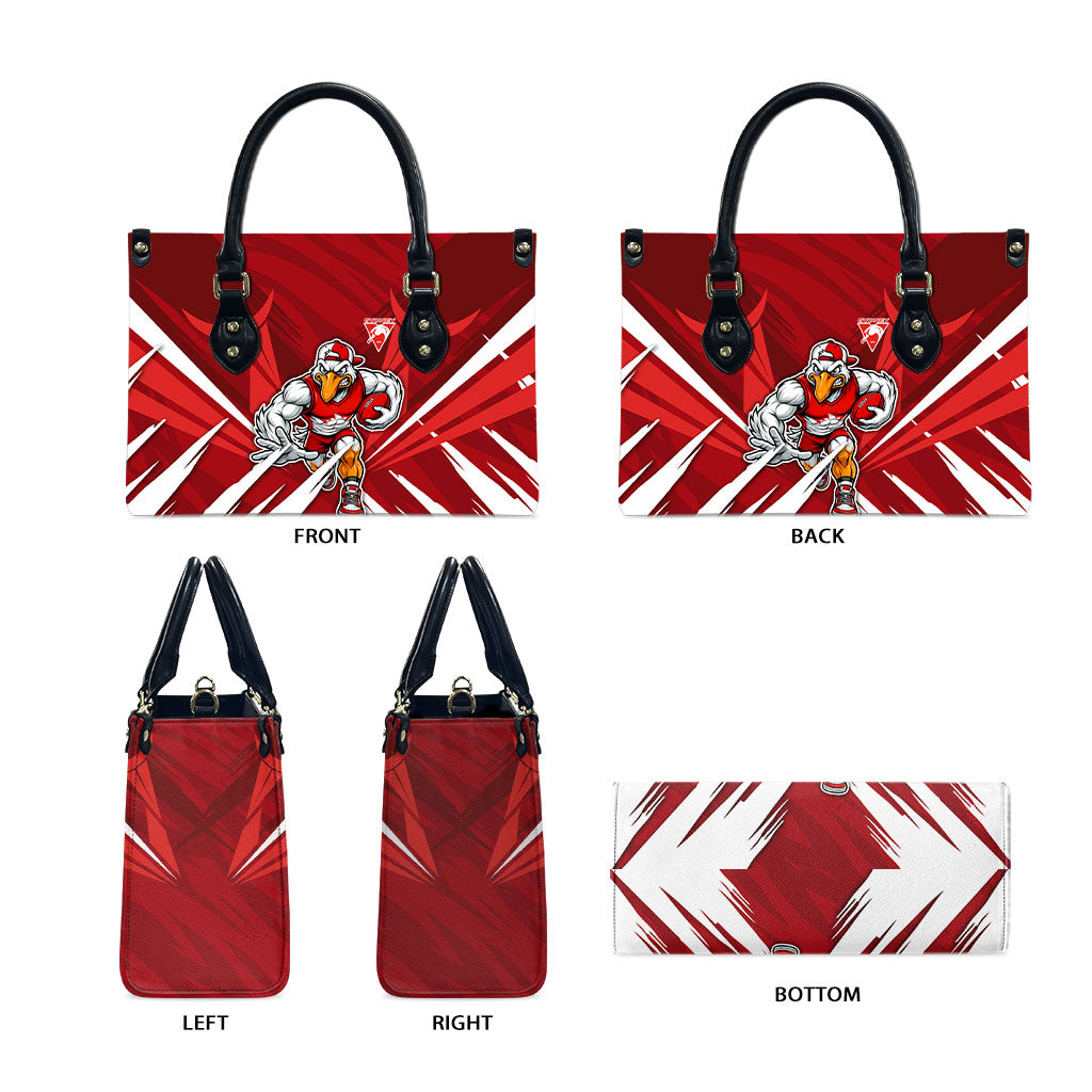 Sydney Swans Australian Football Leather Bag Muscular Swan Mascot - Bold Team Colors